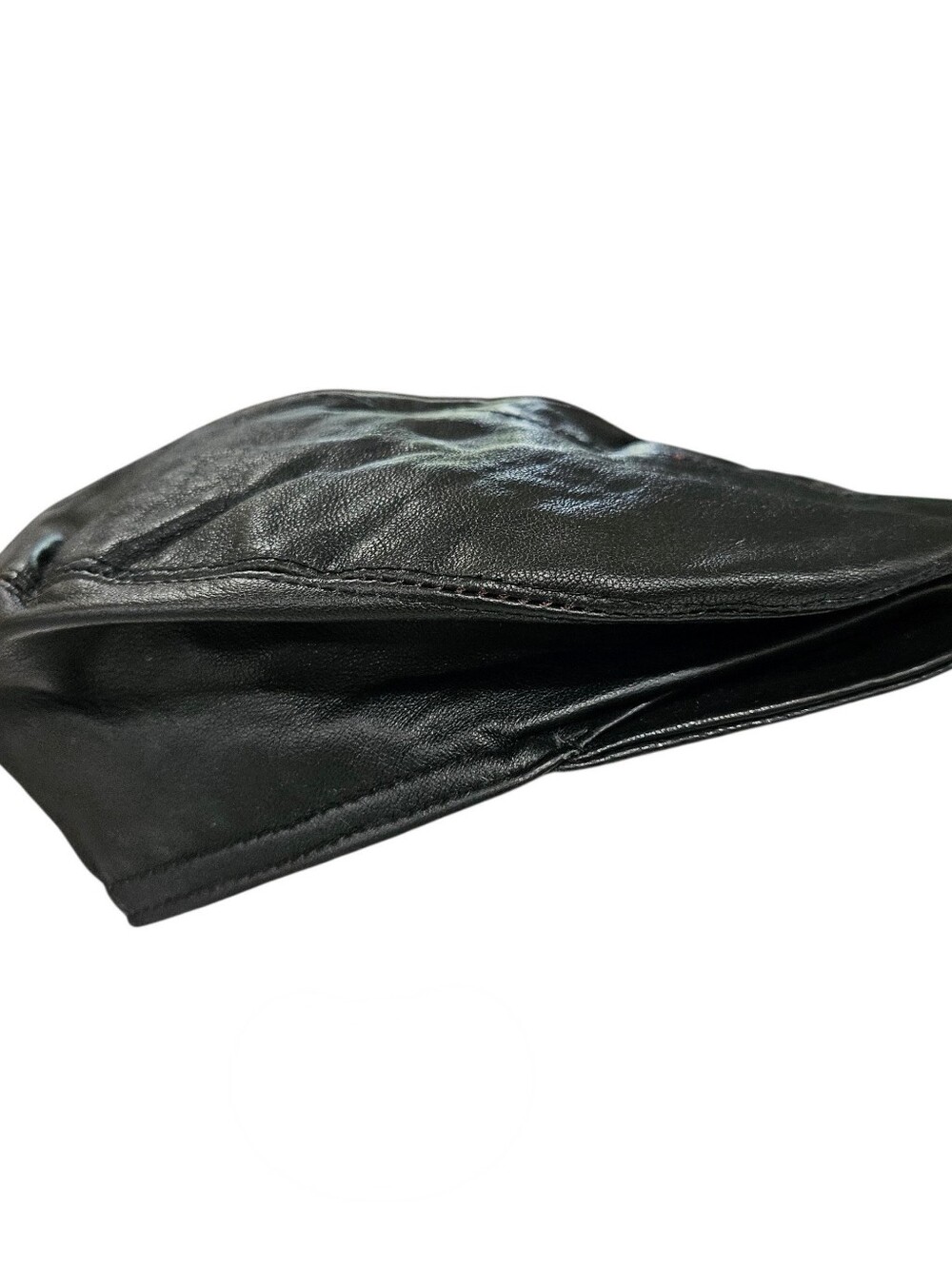 VTG Vera Pelle Black Leather Newsboy Flat Cap Hat Snap Front Bill Italy Sz L